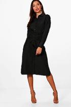 Boohoo Corset Lace Up Waist Midi Shirt Dress