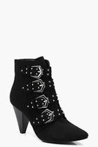 Boohoo Willow Studded Multi Strap Cone Heel Boots