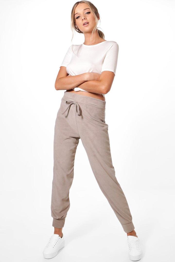 Boohoo Savannah Velour Basic Tie Waist Joggers Mink