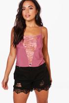 Boohoo Petite Renee Lace Panel V Front Cami Rose