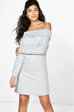 Boohoo Isla Off Shoulder Long Sleeve Sweat Dress