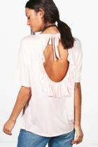 Boohoo Tall Libby Open Back Ruffle T-shirt Nude