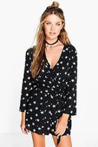 Boohoo Jessica Star Print Wrap Front Playsuit