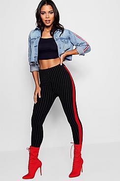 Boohoo Keira Contrast Panel Pinstripe Leggings