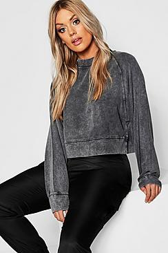 Boohoo Plus Washed High Neck Raglan Sweat