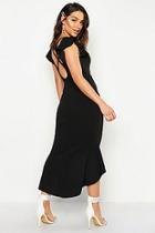 Boohoo Frill Detail Strappy Back Fishtail Midi Dress