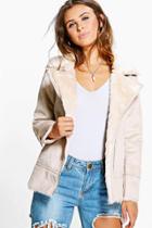 Boohoo Petite Abi Bonded Faux Fur Suedette Aviator Nude