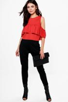 Boohoo Lily Frill Top & Trouser Co-ord Set Rust