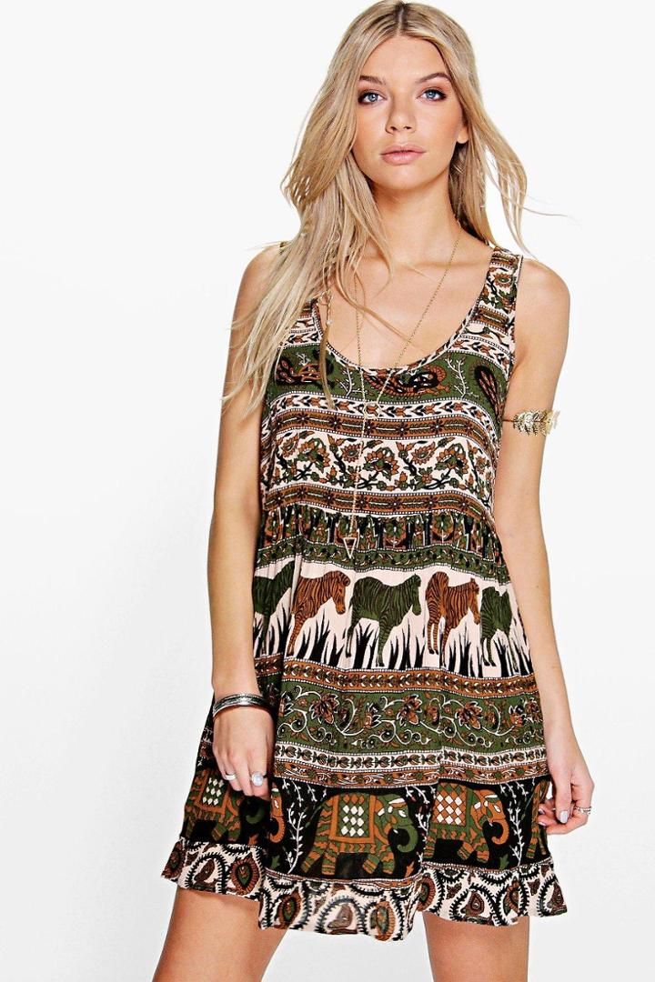 Boohoo Amelia Animal Print Smock Dress Multi