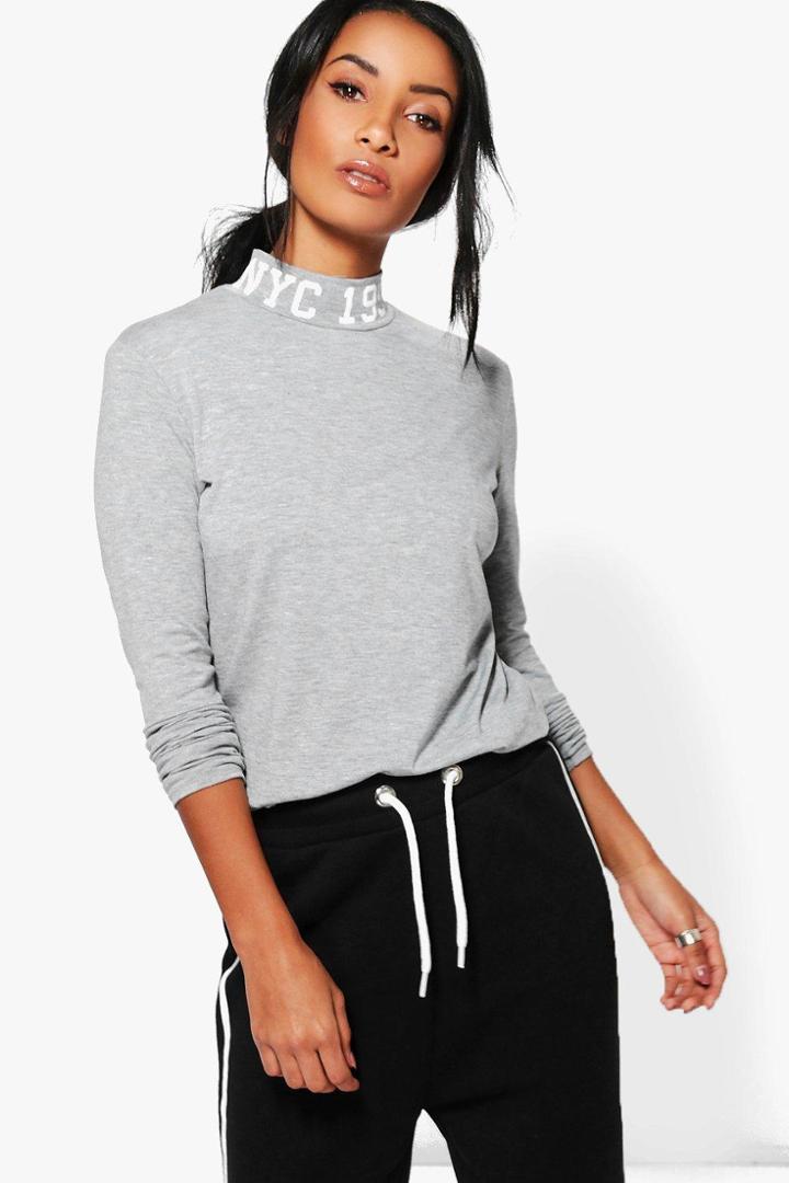 Boohoo Georgie High Neck Printed Top Grey