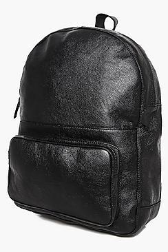 Boohoo Black Real Leather Backpack