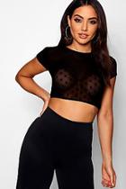 Boohoo Spotty Mesh Cap Sleeve Panelled Crop Top