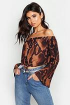 Boohoo Snake Button Bardot Woven Crop