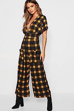 Boohoo Check Batwing Culotte Jumpsuit