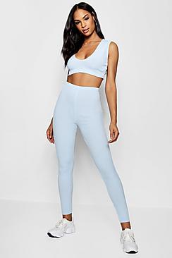 Boohoo V Neck Crop Top Skinny Trouser Co-ord Set