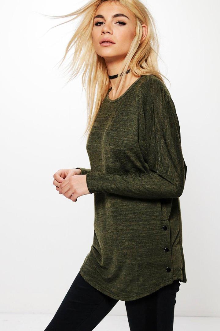 Boohoo Bethany Button Detail Jumper Khaki
