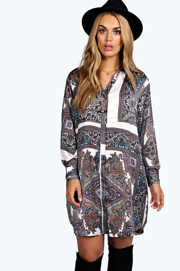 Boohoo Plus Donna Paisley Shirt Dress Multi