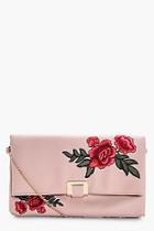 Boohoo Mia Floral Embroidered Oversized Clutch Bag