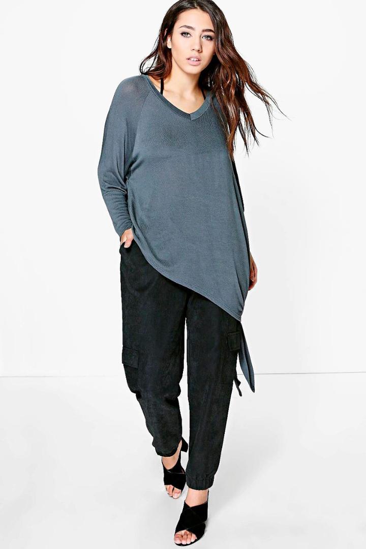 Boohoo Lucy Fine Knit Asymmetric Jumper Smoke