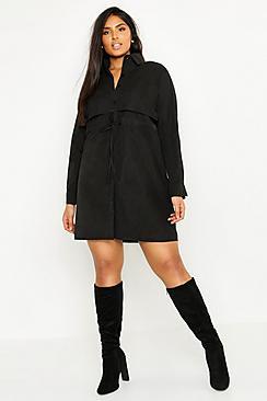 Boohoo Plus Utility Tie Front Woven Shirt Dress