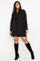 Boohoo Plus Utility Tie Front Woven Shirt Dress