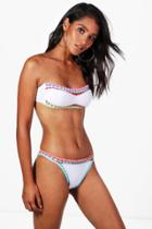 Boohoo Datong Crochet Stitch Bandeau Bikini White