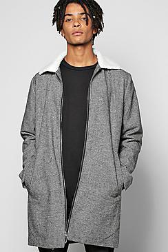 Boohoo Borg Collar Longline Harrington Coat