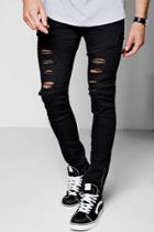 Boohoo Spray On Skinny Distressed Biker Jeans With Zip Cuff Black
