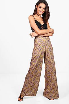 Boohoo Ella Bohemian Print Wide Leg Trousers