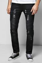 Boohoo Skinny Stretch Rip & Repair Biker Jeans Black