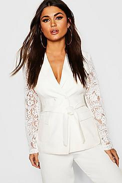 Boohoo Lace Sleeve Utility Pocket Blazer