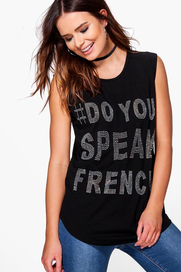 Boohoo Marie French Print T-shirt Black