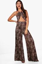 Boohoo Ivy Leopard Print Tie Back And Trouser Set