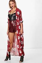 Boohoo Zoe Maxi Rose Print Kimono