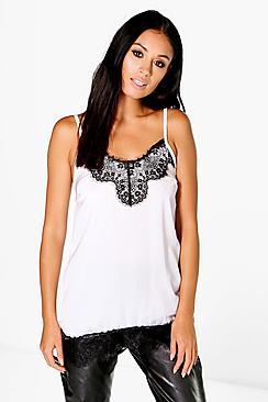 Boohoo Michelle Woven Lace Trim Cami