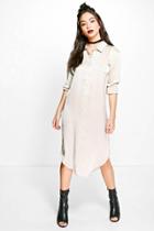 Boohoo Charlie Satin Midi Shirt Dress Gold