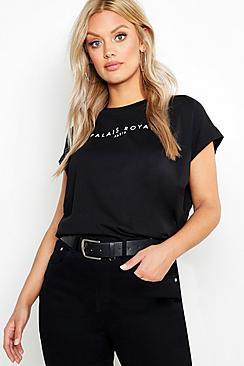 Boohoo Plus Cap Sleeve Cotton Printed T-shirt