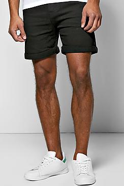 Boohoo Skinny Fit Black Denim Shorts In Short Length