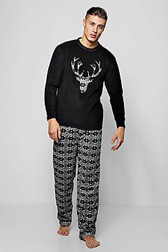 Boohoo Christmas Stag Fleece Pyjama Set