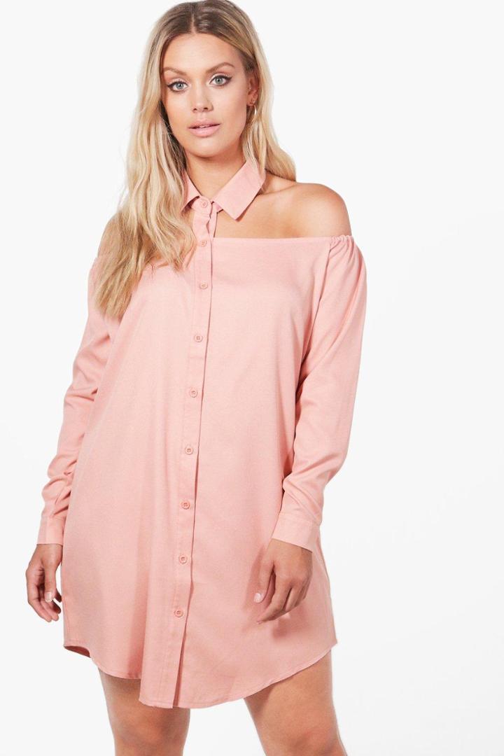 Boohoo Plus Jessica Cut Out Collar Shirt Dress Nude