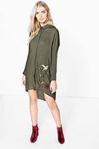 Boohoo Amanda Embroidered Batwing Shirt Dress