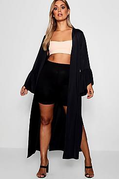Boohoo Plus Cindy Slinky Ruffle Sleeve Duster