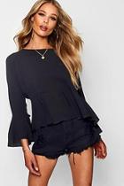 Boohoo Isabelle Ruched Sleeve Tie Front Blouse
