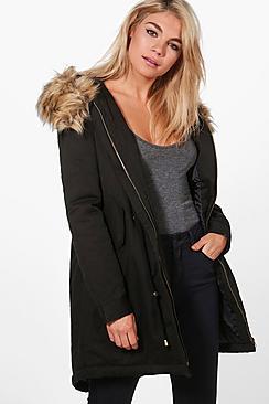 Boohoo Caroline Parka With Luxe Faux Fur Hood