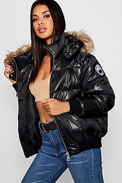 Boohoo Faux Fur Trim Cire Puffer Jacket