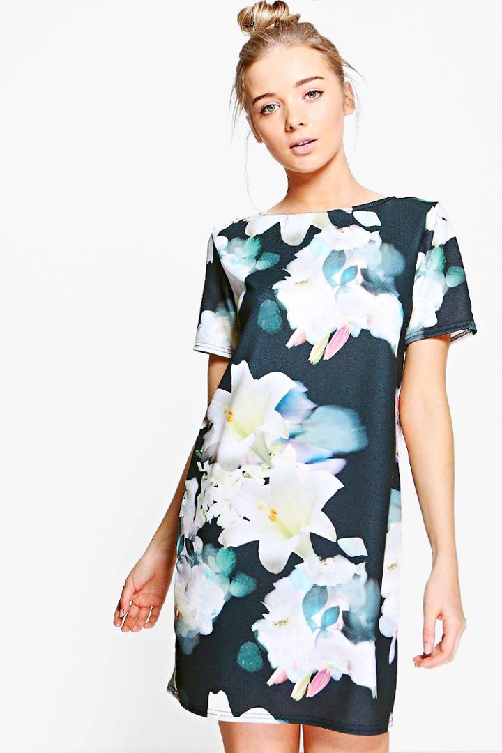 Boohoo Willa Floral Cap Sleeve Shift Dress Multi