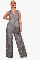 Boohoo Plus Tilly Floral Checked Wrap Jumpsuit
