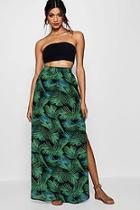 Boohoo Hayley Double Split Palm Print Maxi Skirt