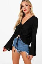 Boohoo Jasmin Ruched Front Flare Sleeve Blouse