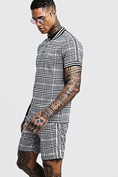 Boohoo Man Signature Check Polo & Short Set With Tape